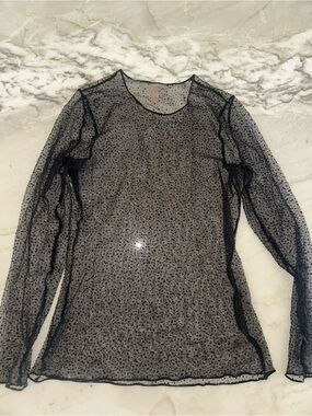 Sheer Black Polka Dot Long-Sleeve Top